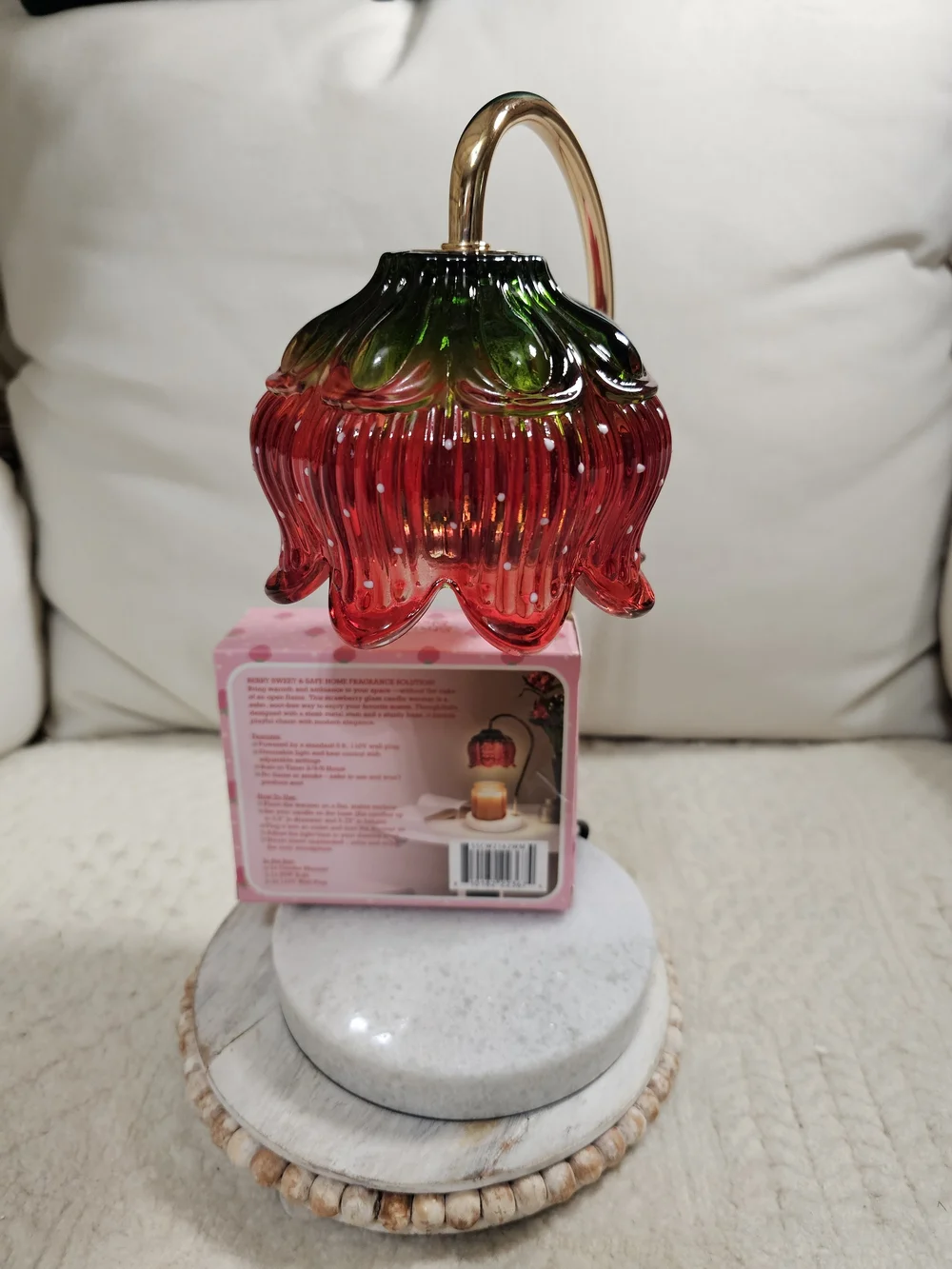 NEW Strawberry Shortcake Candle Warmer Flower Lamp Hard To Find marble base red